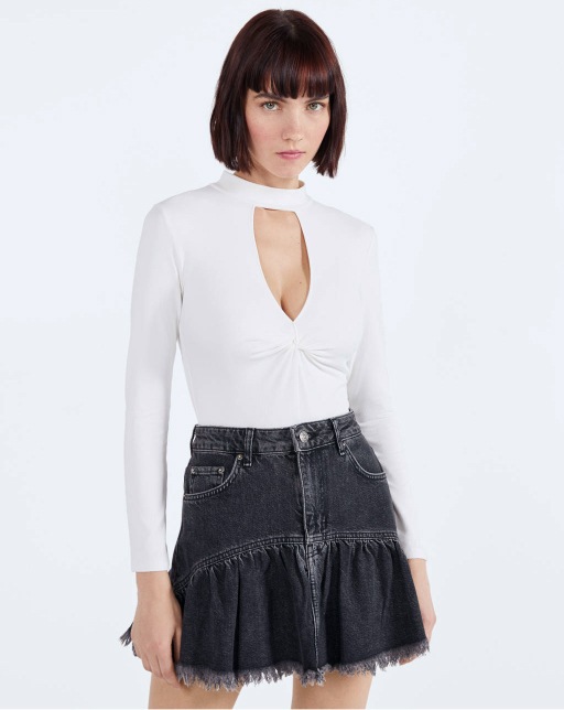 Bodysuit with slit and gathered detail
