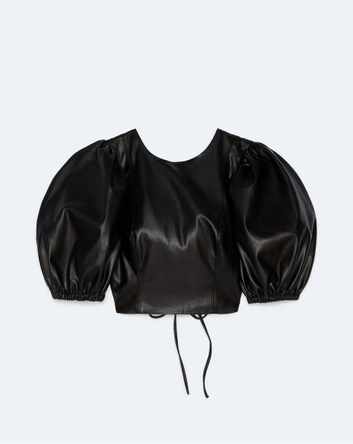 Faux leather blouse with voluminous sleeves – Zolden